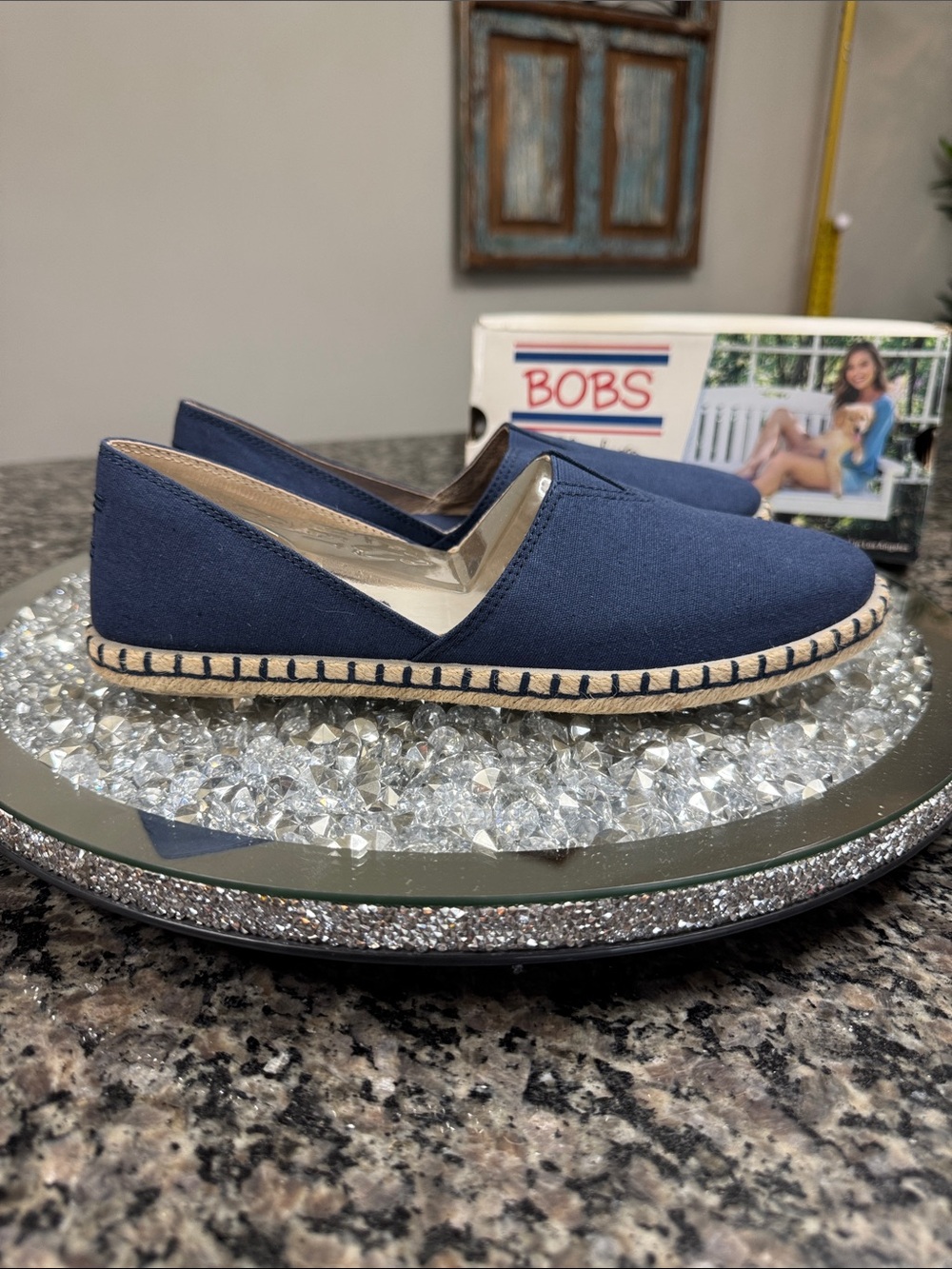 BOBS from Skechers Navy Canvas Espadrille Slip-Ons NEW 8